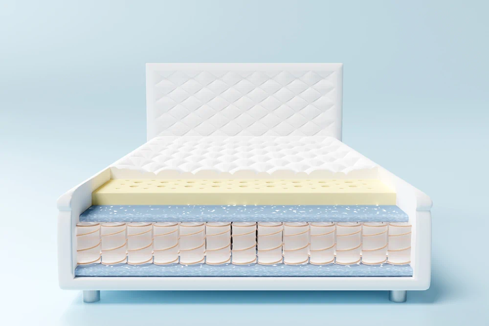 3D image of a latex mattress with an individually-wrapped coil component